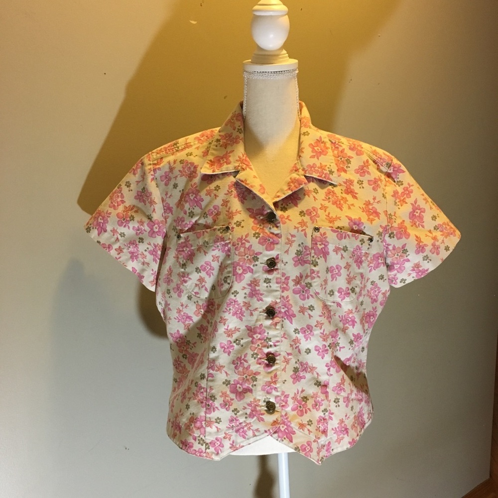 Denim Pink Floral Blouse XL